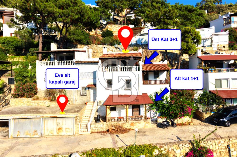 Bodrum Torba Satılık Tripleks Deniz Manzaralı Çift Daireli Villa