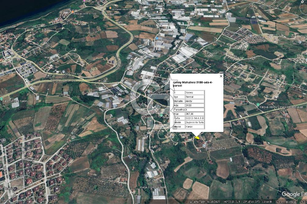 YALOVA TERMAL AKKÖYDE DENİZ MANZARALI 367M2 SATILIK ARSA