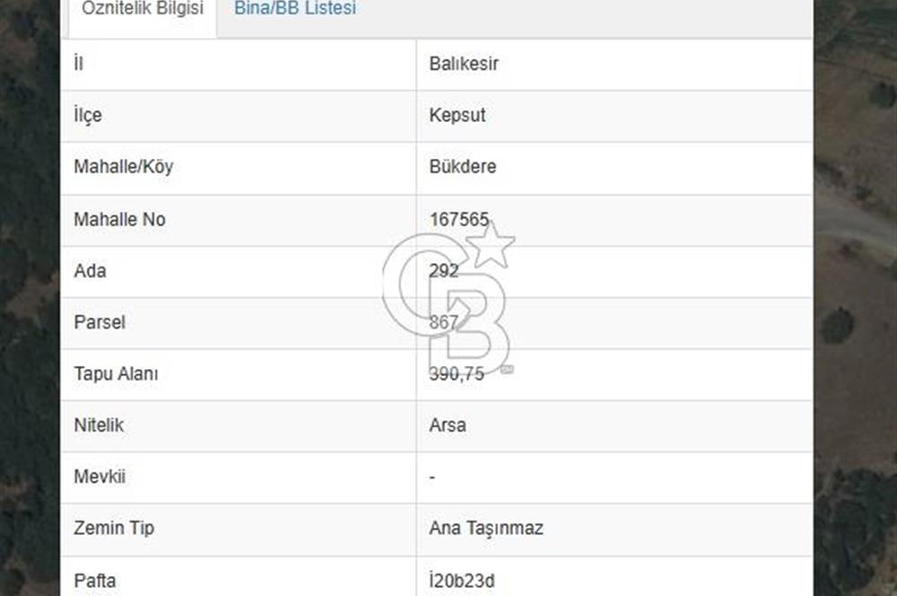 KEPSUT BÜKDEREDE DOĞAYLA İÇ İÇE, 390 m2 YATIRIMLIK ARSA