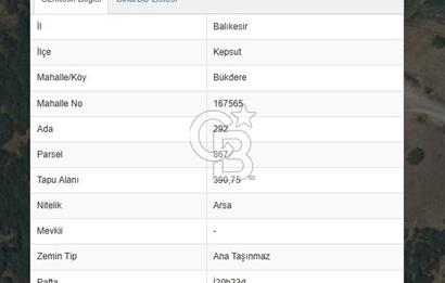 KEPSUT BÜKDEREDE DOĞAYLA İÇ İÇE, 390 m2 YATIRIMLIK ARSA