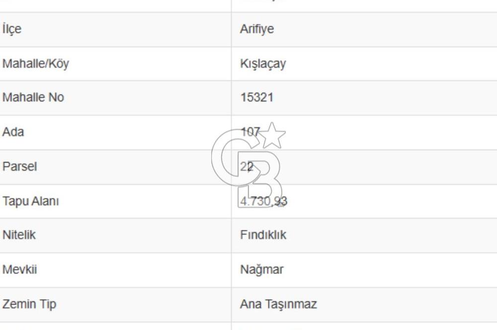 SAKARYA ARİFİYE KIŞLAÇAY'DA SATILIK 2365 M2 FINDIKLIK