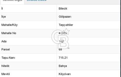 Bilecik Gölpazarı Taşçıahiler Köyünde 715 m² Satılık Bahçe