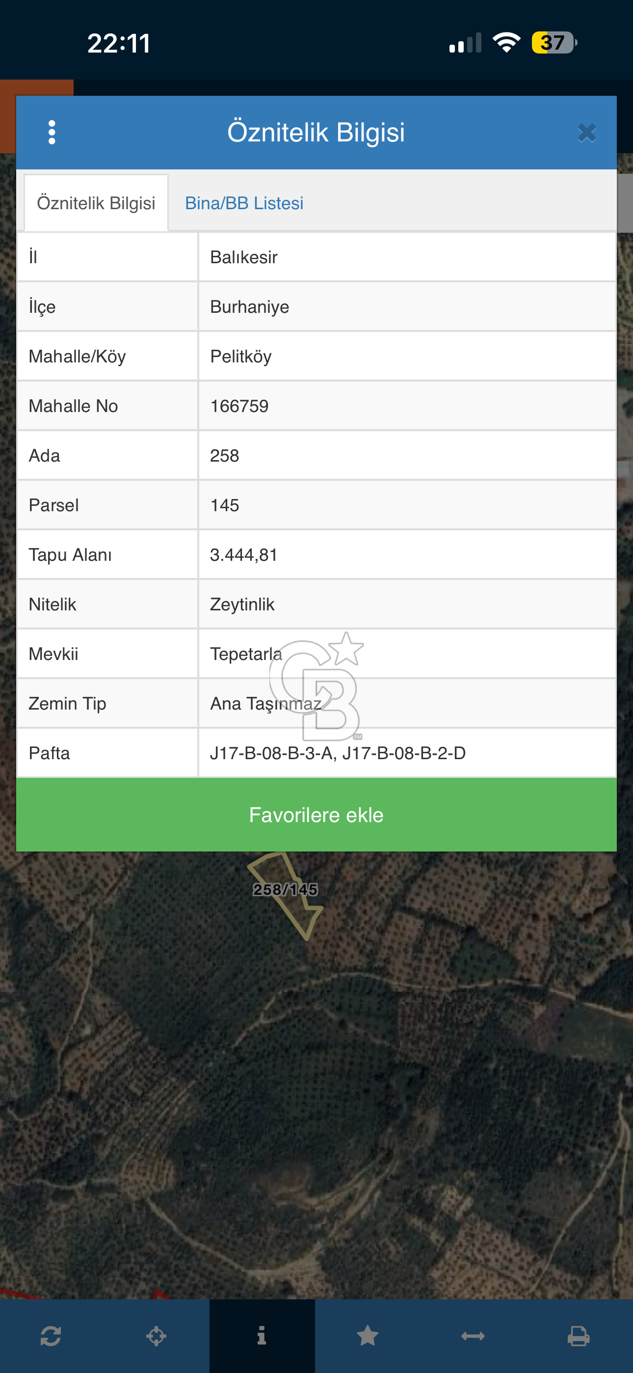 BURHANİYE PELİTKÖY' DE 3445 METREKARE VERİMLİ ZEYTİNLİK