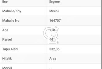 TEKİRDAĞ ERGENE MİSİNALİ DE 332 M² İFRAZLI 3 KAT İMARLI ARSA - 4 - 375823