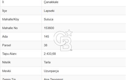 LAPSEKİ SULUCADA YOLA CEPHELİ 2.434 M² SATILIK TARLA