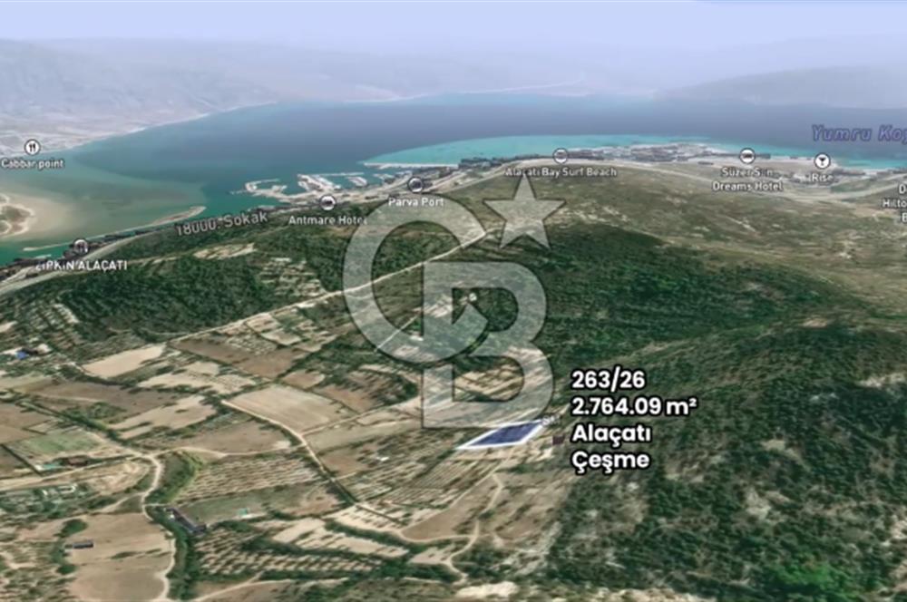 ÇEŞME ALAÇATI PORTA YAKIN, DENİZ MANZARALI SATILIK FIRSAT ARAZİ