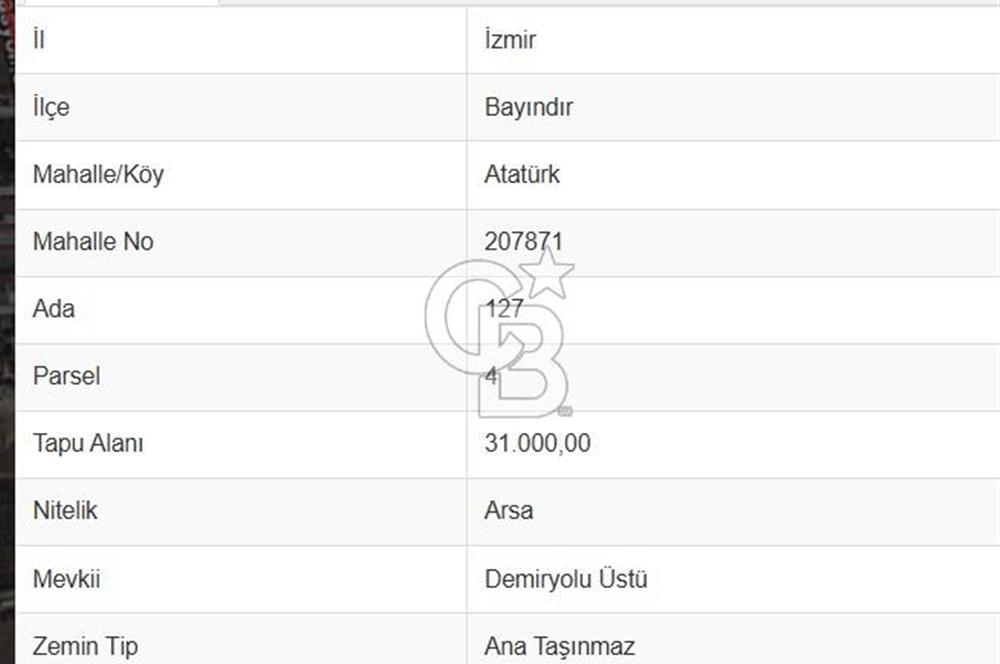 İzmir Bayındır Canlı' da Satılık Sanayi İmarlı Arsa CB PH