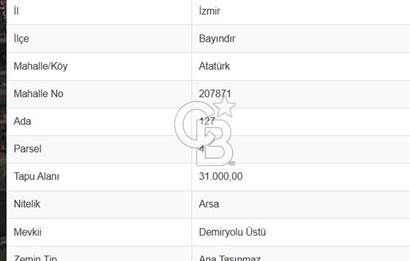 İzmir Bayındır Canlı' da Satılık Sanayi İmarlı Arsa CB PH