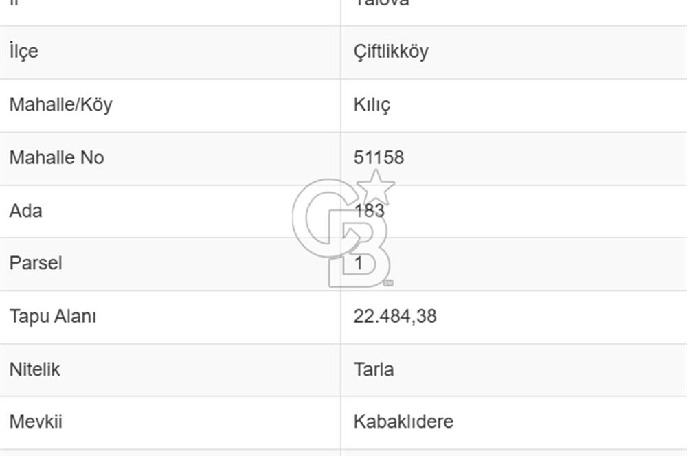 YALOVA ÇİFTLİKKÖY'DE YATIRIMLIK SATILIK ARAZİ