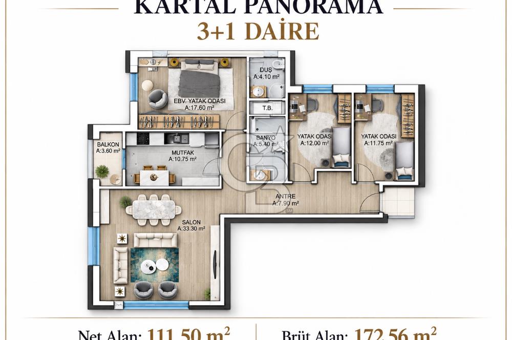 KARTAL PANORAMA'DA DENİZ VE ADALAR MANZARALI KİRALIK 3+1