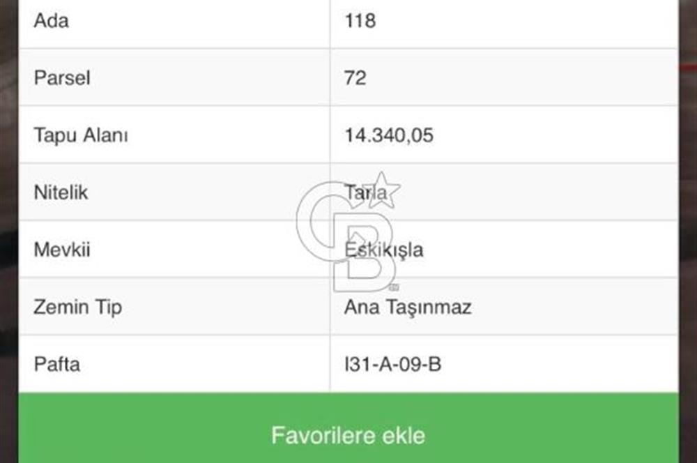 BALIŞEYH AKÇAKAVAK'DA TEK TAPU 14.340 m2 SATILIK TARLA
