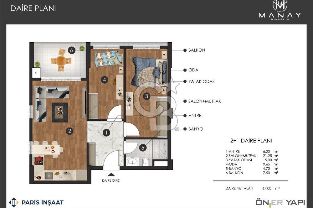 PARİS İNŞAAT PALMİYE SİTESİ 2+1 ARA KAT SATILIK DAİRE