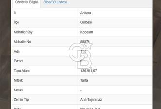 GÖLBAŞI KOPARAN'DA YATIRIMLIK SATILIK HİSSELİ TARLA - 1 - 377294