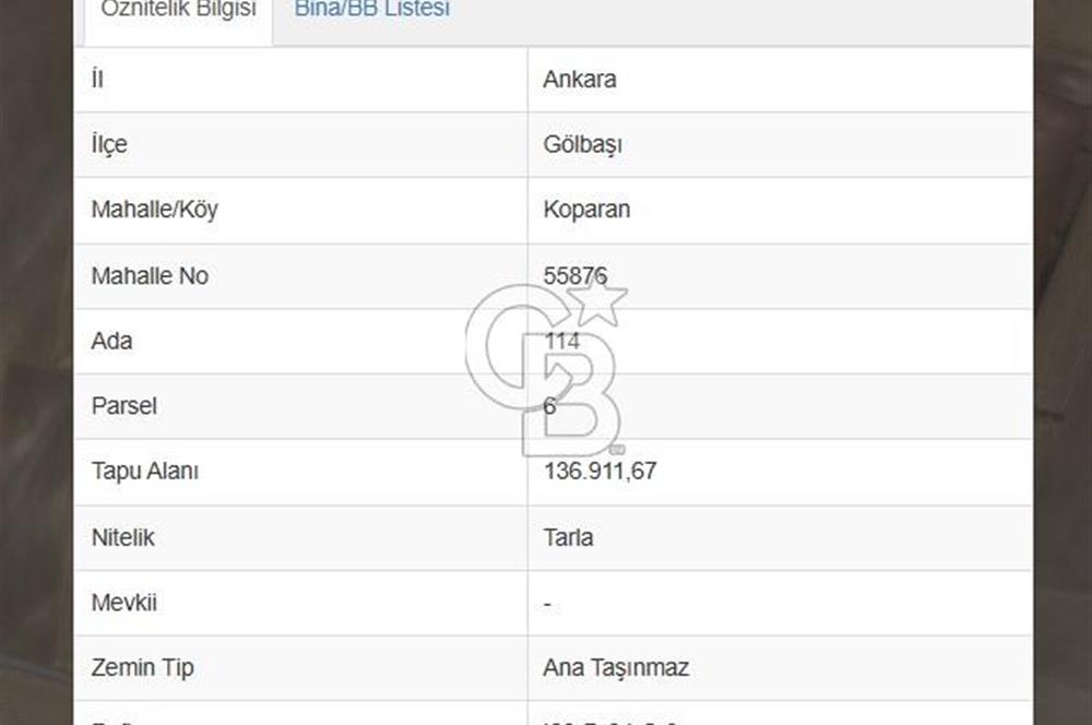 GÖLBAŞI KOPARAN'DA YATIRIMLIK SATILIK HİSSELİ TARLA
