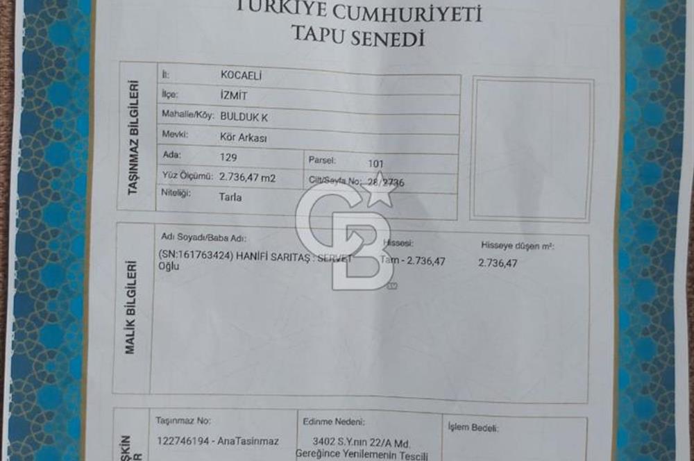 KOCAELİ İZMİT YOLA CEPHELİ İMARA YAKIN TARLA