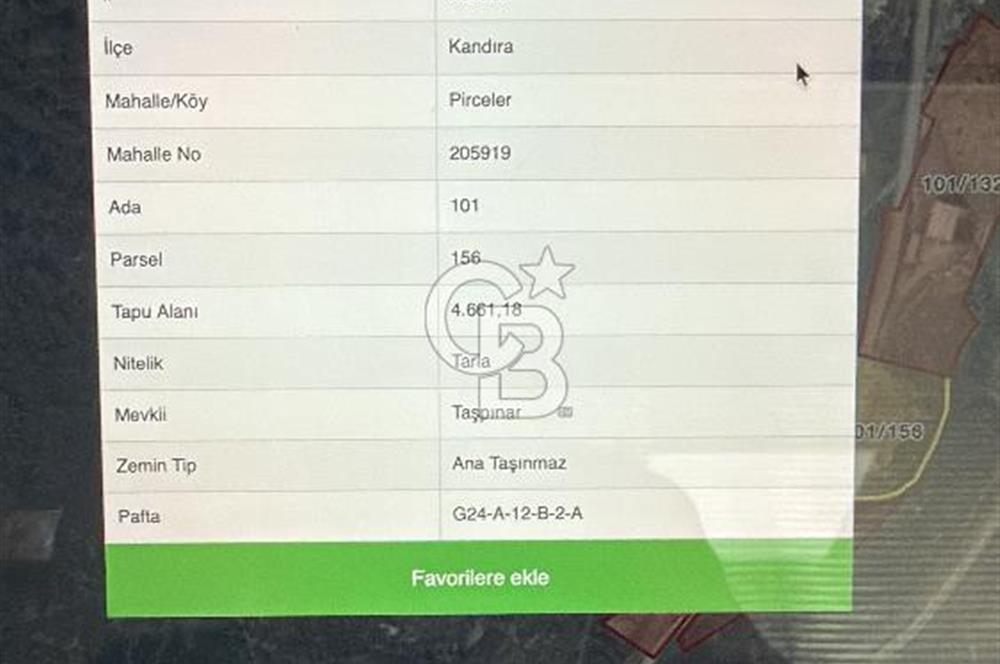 KANDIRA PİRCELER'DE KÖYE YAKIN, 4661 M2 %5 İMARLI FIRSAT ARSA