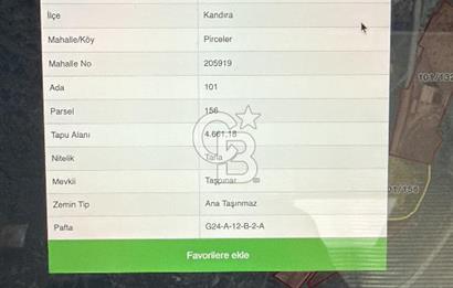 KANDIRA PİRCELER'DE KÖYE YAKIN, 4661 M2 %5 İMARLI FIRSAT ARSA