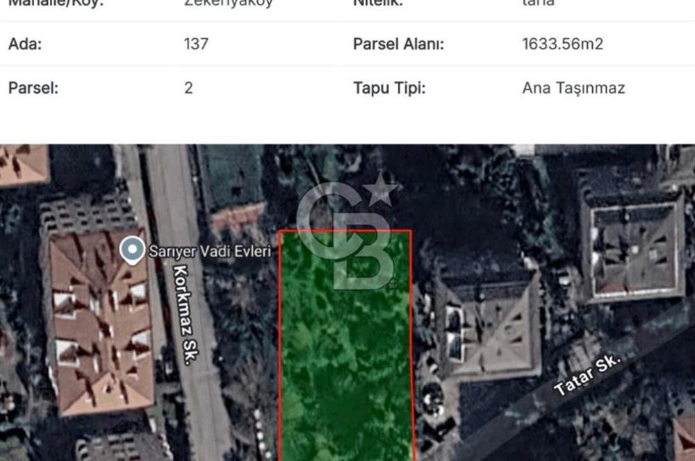 Sarıyer Zekeriyaköy mahallesi 1.634 m2 satılık taşınmaz