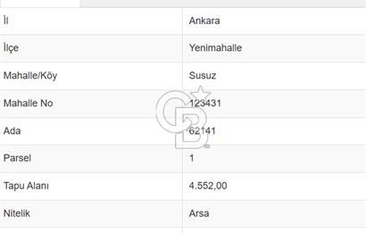 ANKARA YENİMAHALLE SUSUZ’DA VİLLA İMARLI SATILIK ARSA