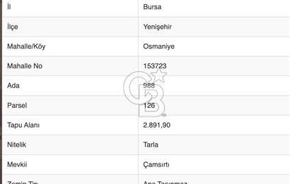 Bursa Yenişehir Osmaniye'de Satılık 2.892 m² Tarla