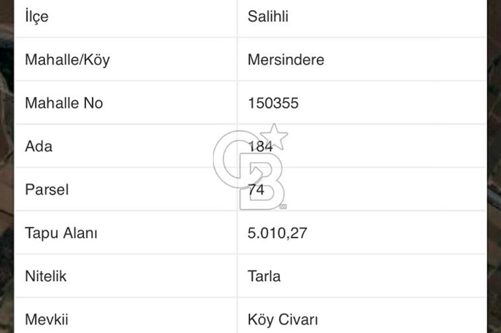 MANİSA SALİHLİ MERSİNDERE’DE 5.010 M² SATILIK TARLA