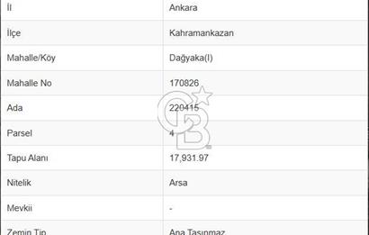 ANKARA KAHRAMANKAZAN DAĞYAKA’DA RUHSATLI SANAYİ VE DEPOLAMA ARSASI
