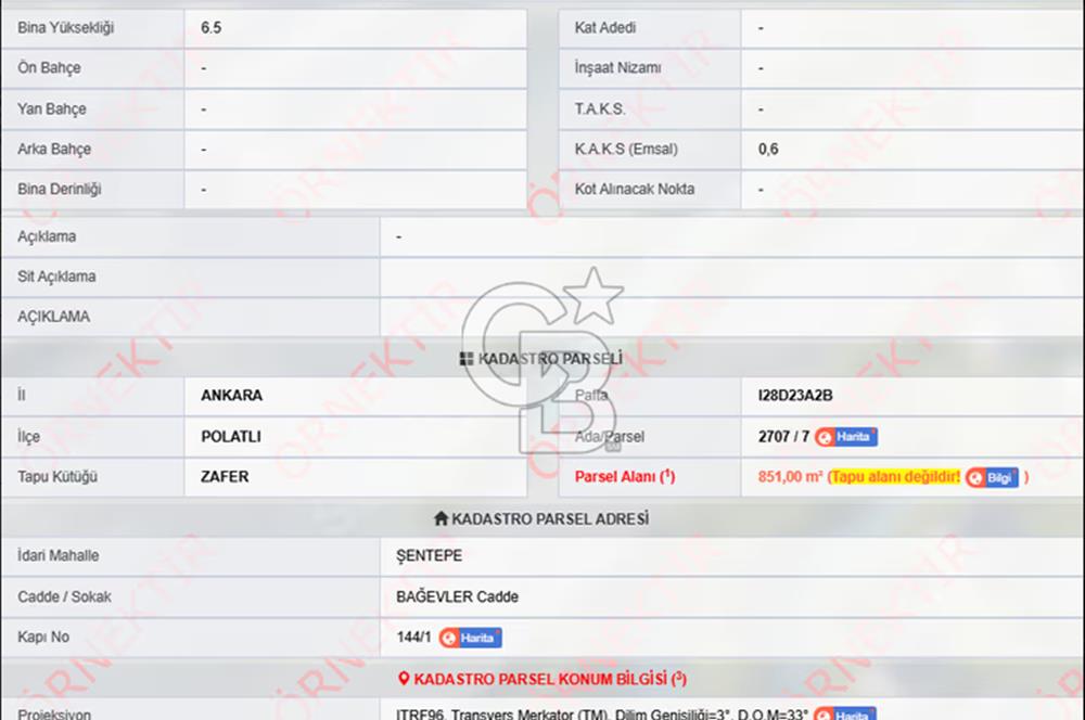 POLATLI (ŞENTEPE) ZAFER MAH. SATILIK 851 m² İMARLI VİLLA ARSASI