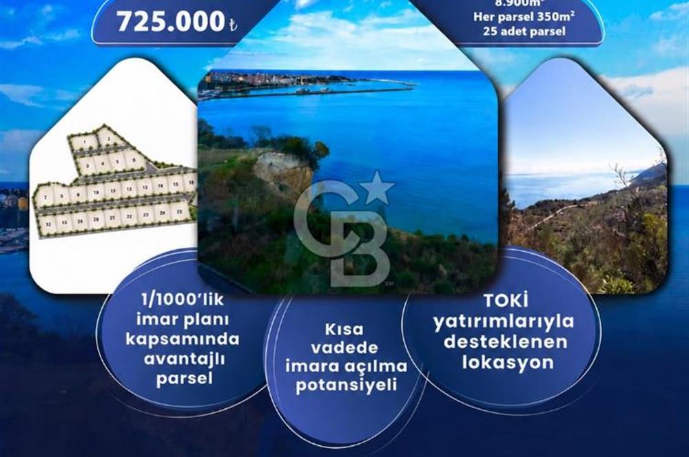DENİZE 450 METRE MESAFEDE, İMARA CEPHE, DENİZ MANZARALI ARSALAR