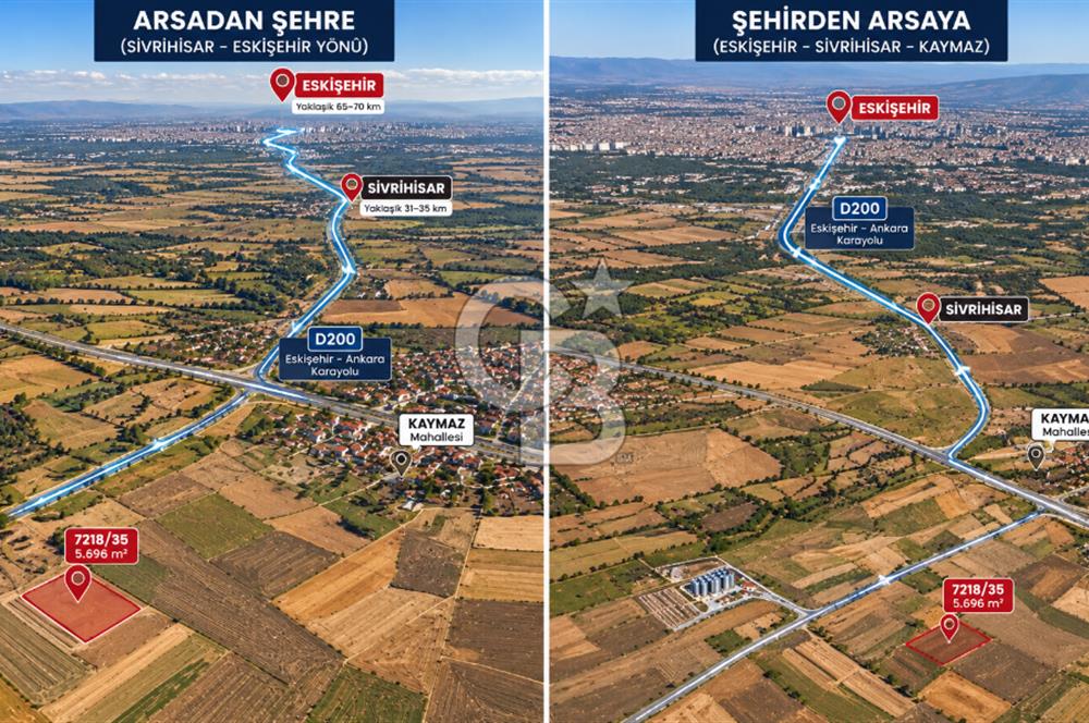 SİVRİHİSAR KAYMAZ'DA ANA YOLA YAKIN 5.696 M² YATIRIMLIK TARLA
