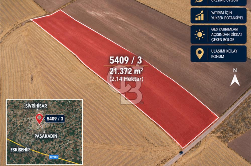 Sivrihisar Paşakadın'da 21.372,90 m² Tek Tapu Yatırımlık Tarla