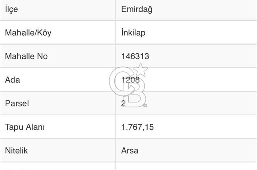 CB CITY'DEN EMİRDAĞ İNKİLAP MAHALLESİNDE SATILIK ARSA