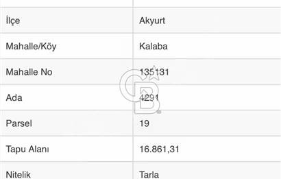 Akyurt Kalaba Bozyer'de 4917 m2 Ova İçerisinde Satılık Tarla